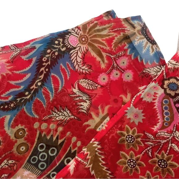 Red Brown Floral Print Scarf Wrap Pashmina Shawl Western Southwestern Boho - Picture 6 of 9